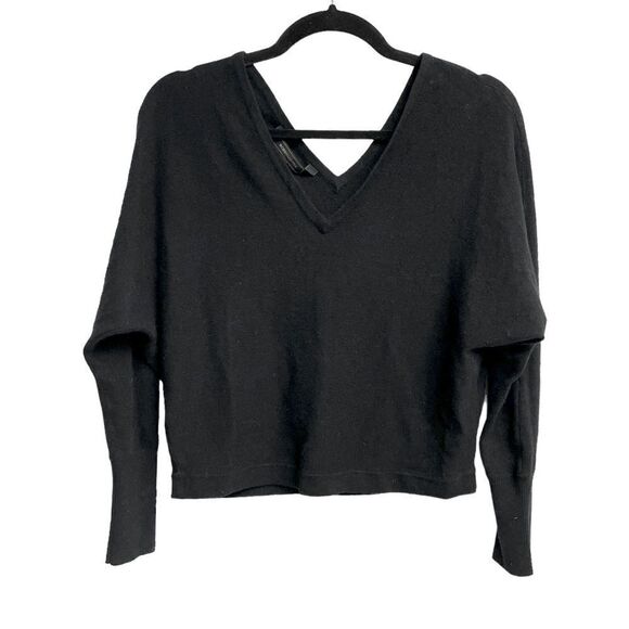 BCBGMAXAZRIA Wool Cashmere Double V-Neck Dolman Sleeve Cropped Sweater Black XXS - Picture 1 of 9